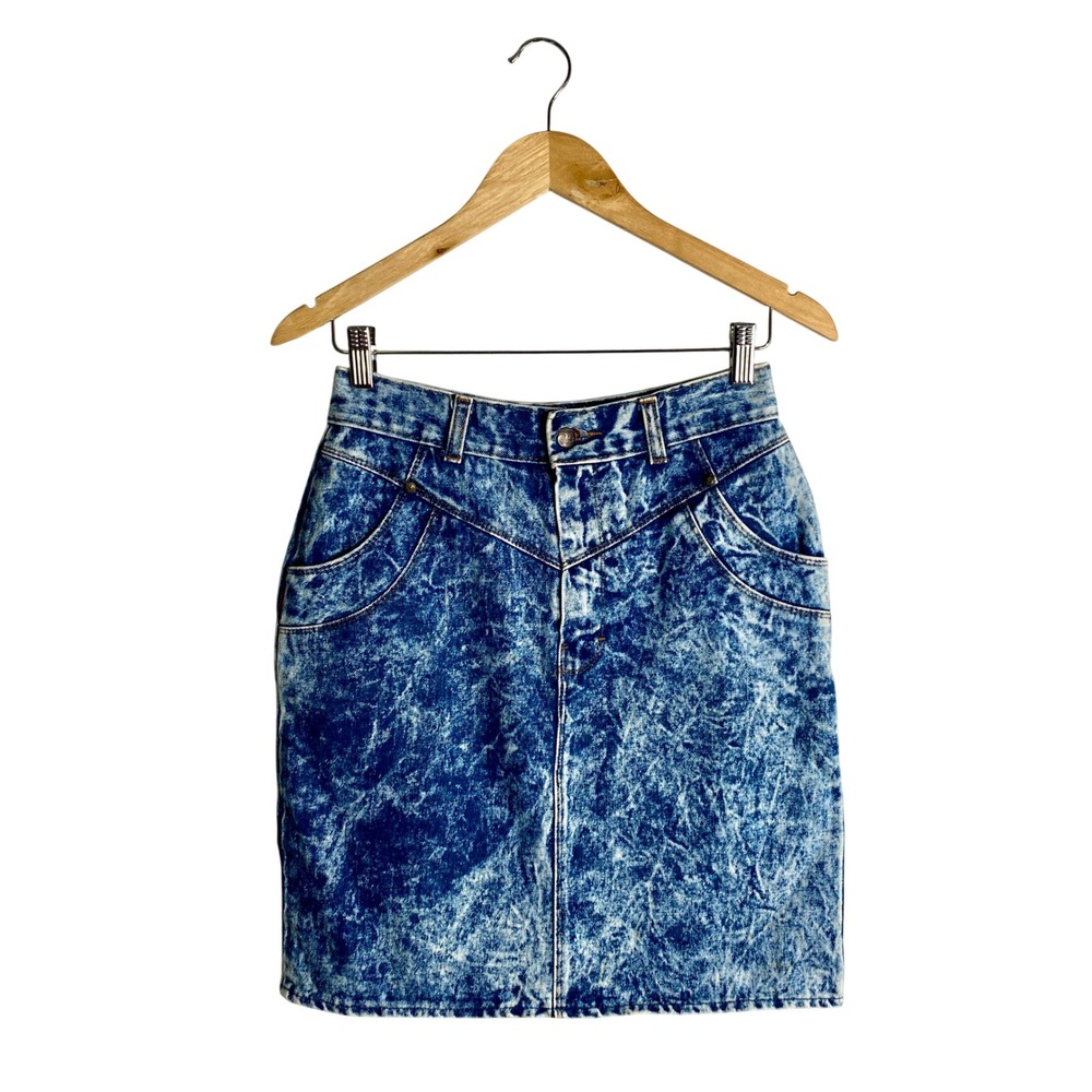 Vtg 80s Joan D'Arc Acid Wash Denim Mini Skirt High Waist Western Y2K 27 Waist
